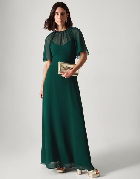 Mona Angel Sleeve Maxi Dress, Green (DARK GREEN), large