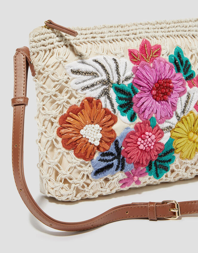 Zoe Embroidered Crochet Crossbody Bag, , large