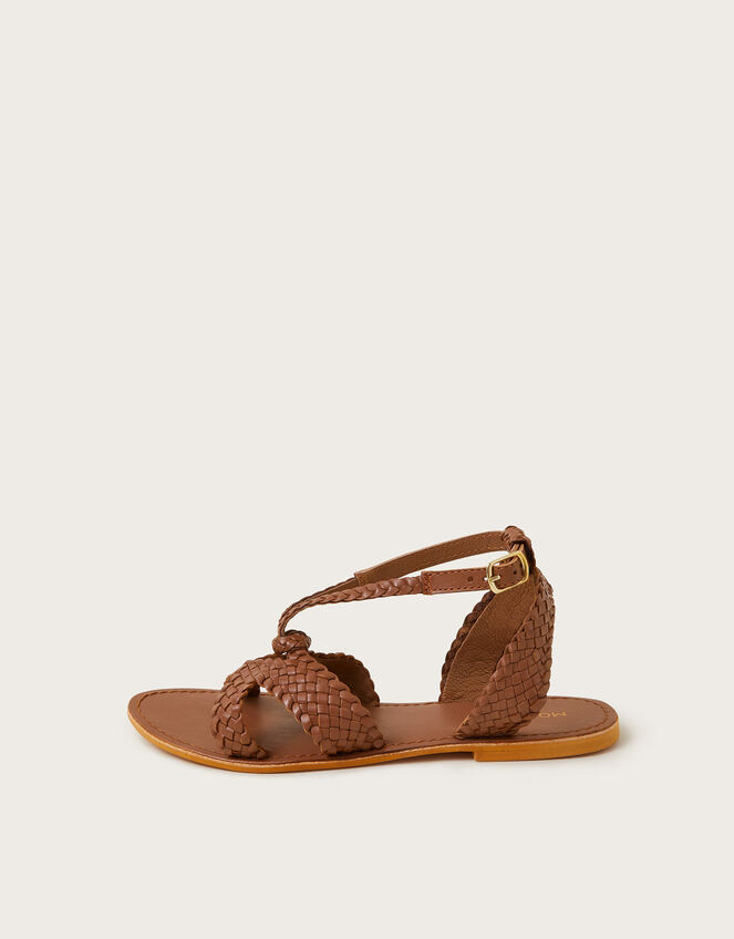 Woven Leather Sandals, Tan (TAN), large