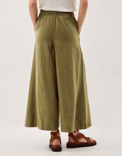 Maisie Linen Blend Cropped Wide Leg Pants, Green (KHAKI), large