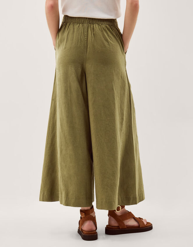 Maisie Linen Blend Cropped Wide Leg Pants, Green (KHAKI), large