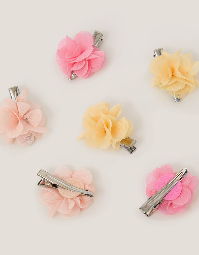6-Pack Pom-Pom Flower Hair Clips, Yellow (YELLOW), large