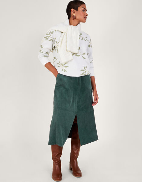 Aria Cord Split Skirt, Green (DARK GREEN), large