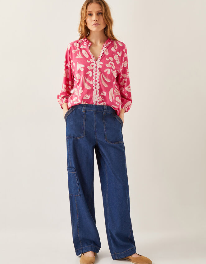 Rosie Abstract Print Jersey Blouse, Pink (PINK), large