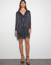 Sylvia Embellished Fringe Dress, Black (BLACK), large