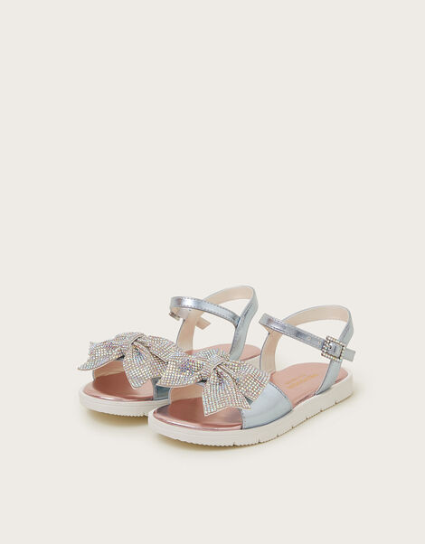 Rhinestone Bow Metallic Sandals, Multi (MULTI), large