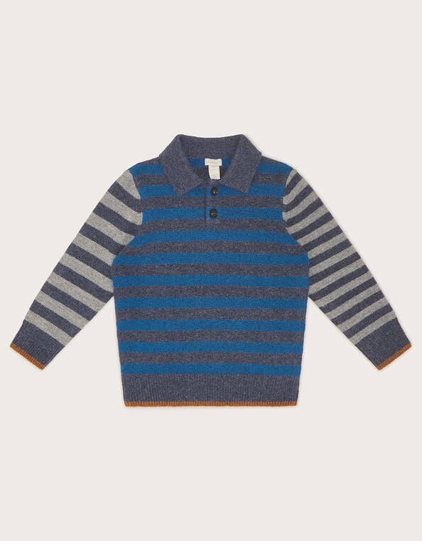 Contrast Stripe Collar Sweater, Blue (NAVY), large