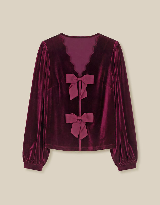Buffy Bow Scallop Velvet Top, Red (BURGUNDY), large