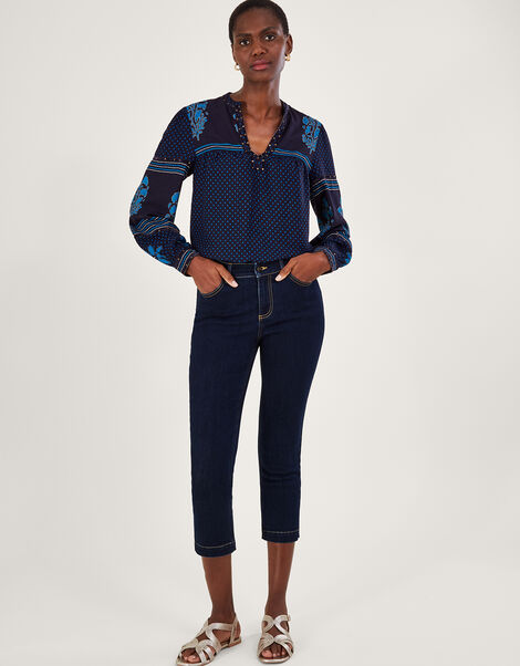 Idabella Crop Skinny Jeans with Recycled Polyester	, Blue (INDIGO), large