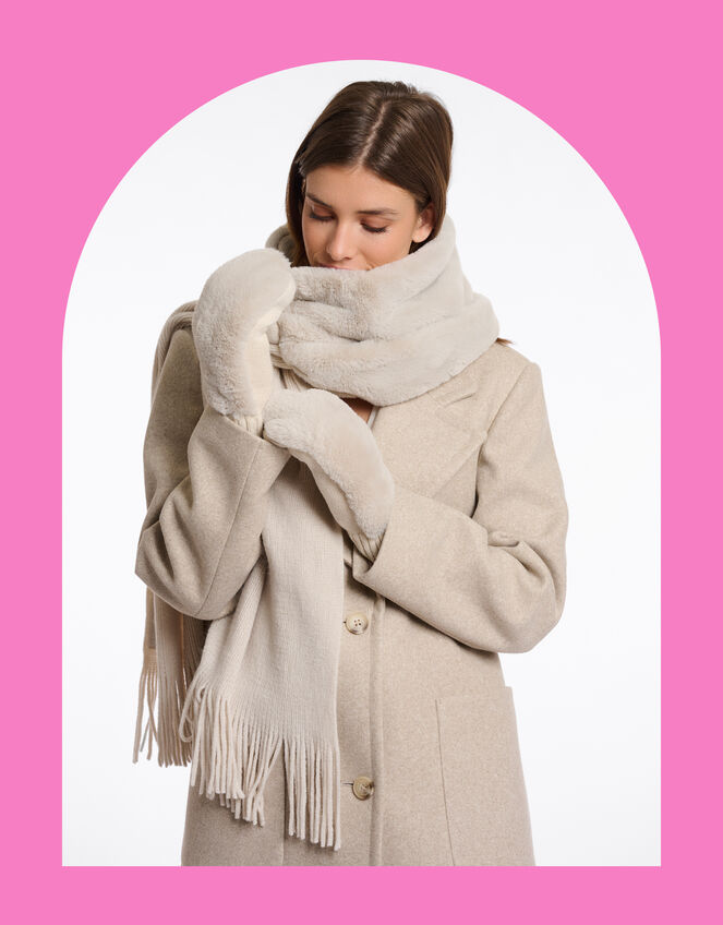 Rino & Pelle Oxo Faux Fur Knitted Mittens, , large