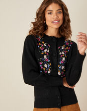 Embroidered Flower Cardigan, Black (BLACK), large