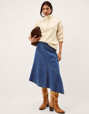 Annie Asymmetric Denim Midi Skirt, Blue (MID AUTHENTIC BLUE), large