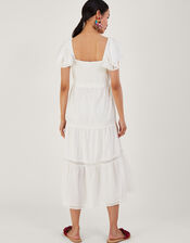 Square Neck Tiered Midi Dress, White (WHITE), large