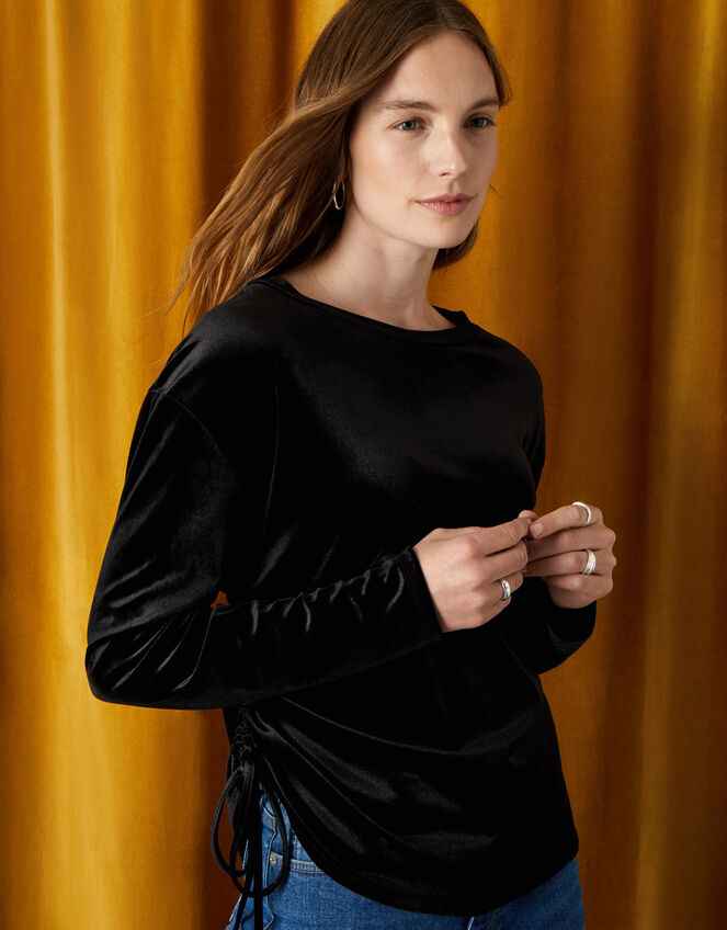 Velvet Jersey Long Sleeve Top, Black (BLACK), large