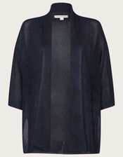 Sari Shawl Collar Midi Cardigan with Recycled Polyester, Blue (NAVY), large