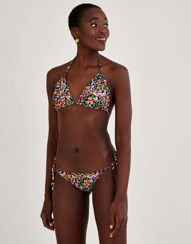Ditsy Print Bikini Top with Recycled Polyester Black