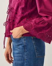 Saoirse Broderie Tie Blouse, Red (BURGUNDY), large