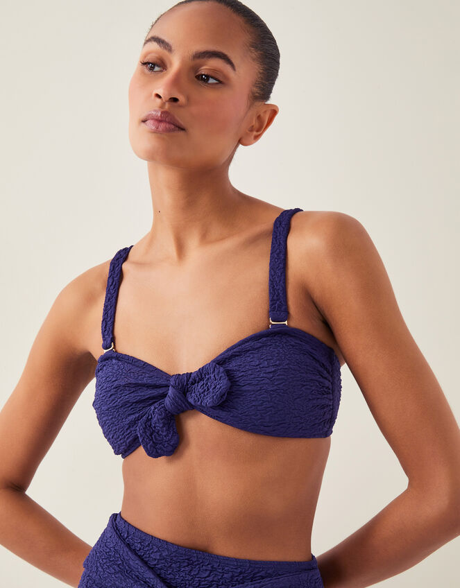 Kyla Tie Front Bandeau Bikini Top, Blue (NAVY), large