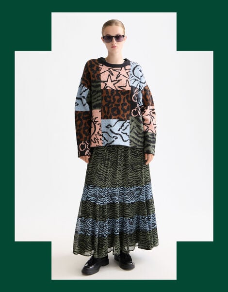 Scotch & Soda Oversized Patchwork Print Jumper, Multi (MULTI), large