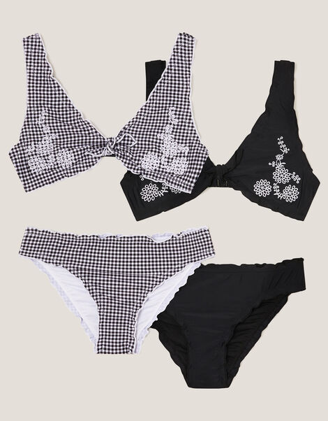 2-Pack Embroidered Frill Bikini Sets, Black (BLACK), large
