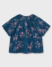 East Layla Floral Print Cotton Top, Blue (BLUE), large