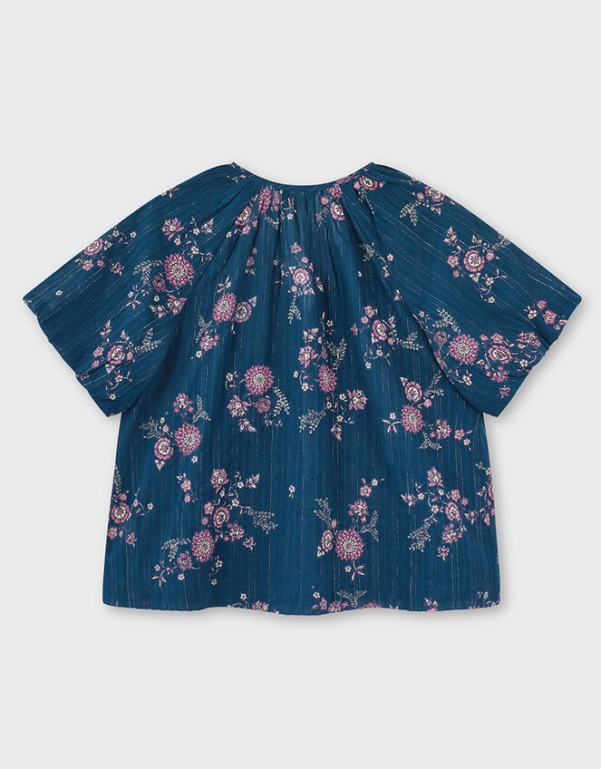 East Layla Floral Print Cotton Top, Blue (BLUE), large