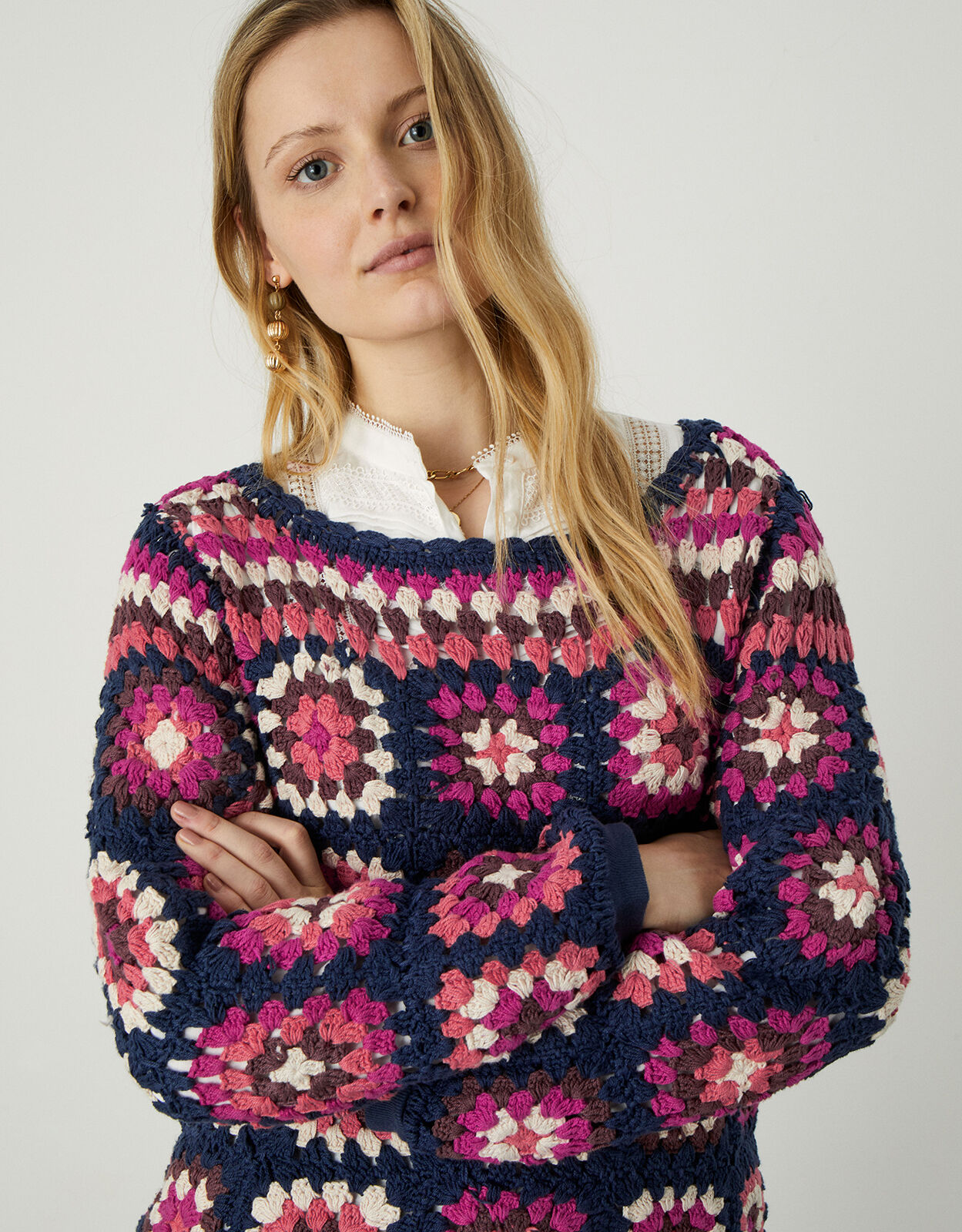 Womens crochet jumper sales