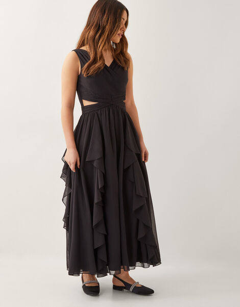Clemmie Cut-Out Ruffle Prom Dress, Black (BLACK), large
