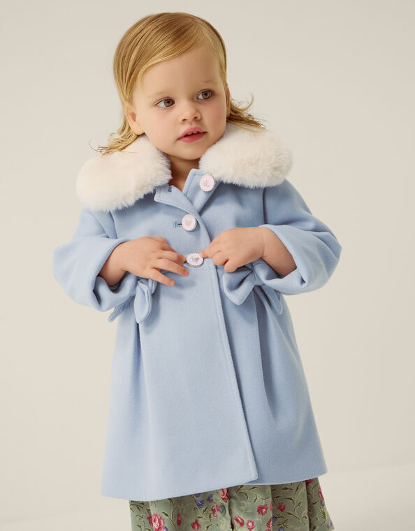 Baby Bow Faux Fur Collar Coat, Blue (BLUE), large