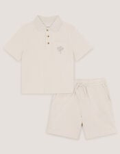 Palm Jersey Polo Shirt & Shorts Set, Natural (STONE), large