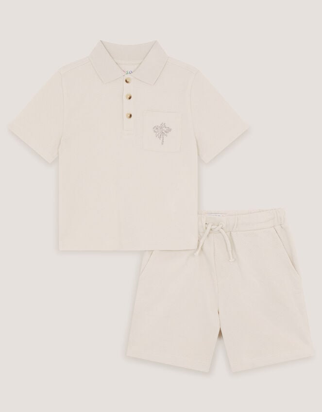 Palm Jersey Polo Shirt & Shorts Set, Natural (STONE), large