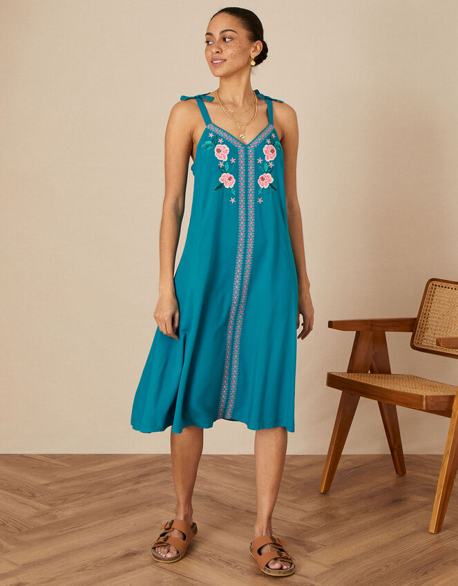 Embroidered Floral Slip Dress in LENZING™ ECOVERO™, Teal (TEAL), large