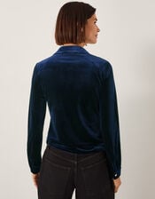 Sam Smocked Stretch Velvet Shirt, Blue (MIDNIGHT), large