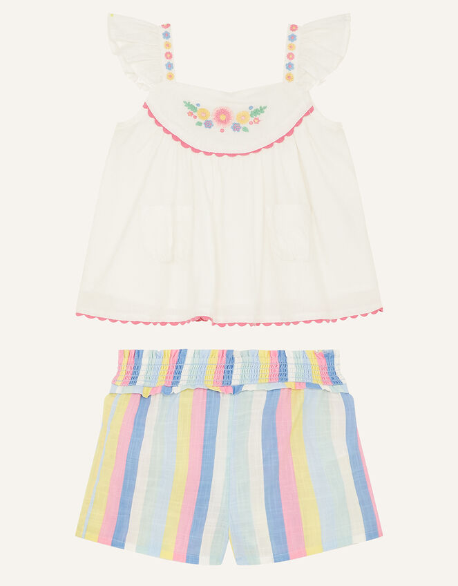 Baby Floral Stripe Top and Shorts Set, Ivory (IVORY), large