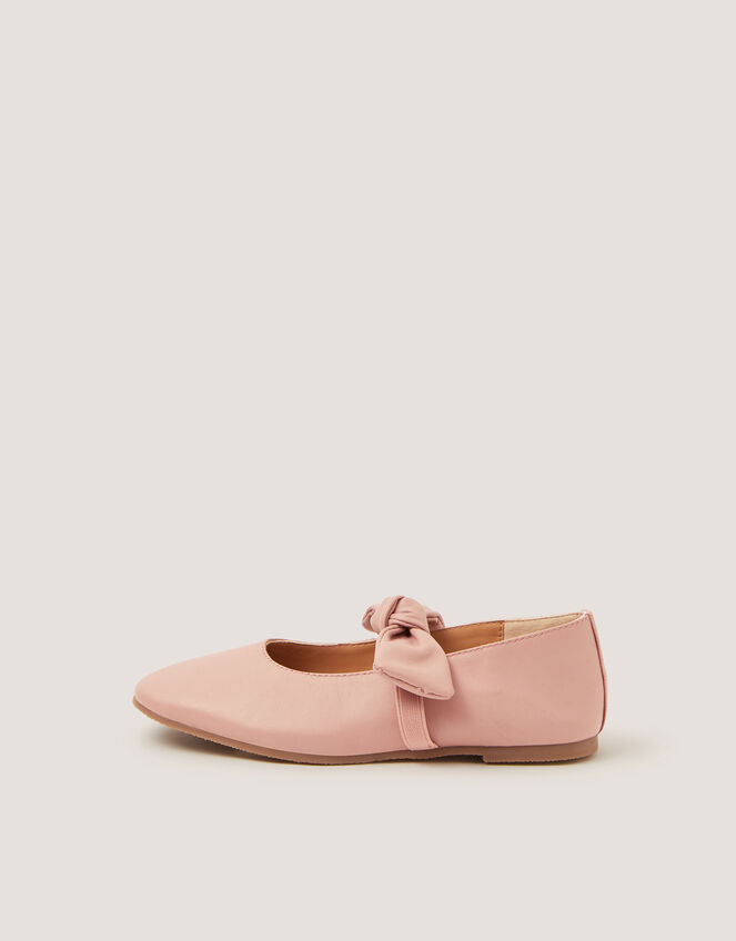 Bow Strap Leather Ballet Flats, Pink (DUSKY PINK), large