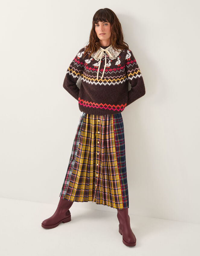 Monsoon x Sarah Corbett-Winder Duck Fair Isle Jumper, Brown (CHOCOLATE), large