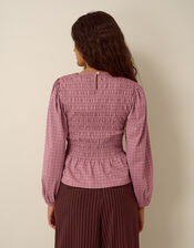 Charli Check Smocked Jersey Top, Pink (PINK), large