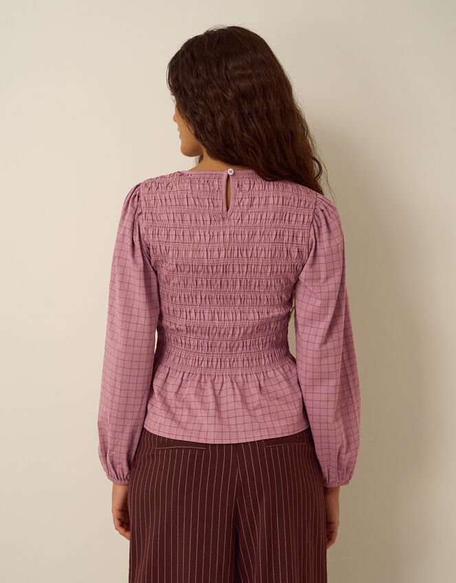 Charli Check Smocked Jersey Top, Pink (PINK), large