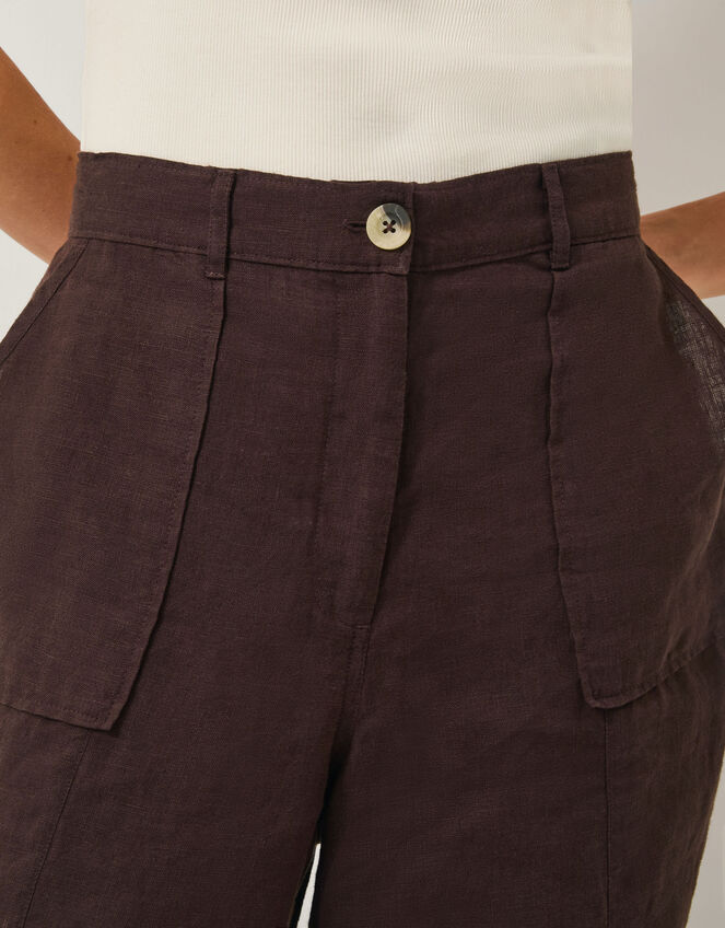 Jolie Straight Linen Pants, Brown (CHOCOLATE), large