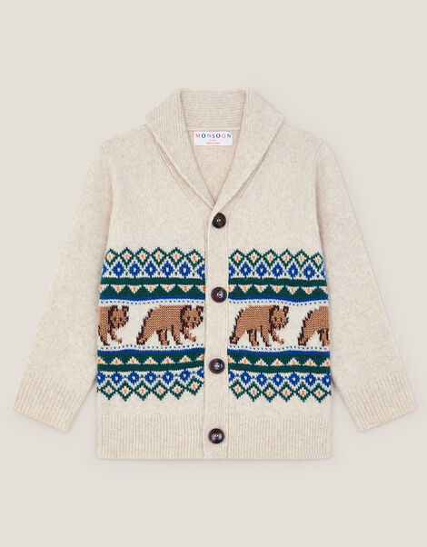 Bear Fair Isle Cardigan, Ivory (IVORY), large