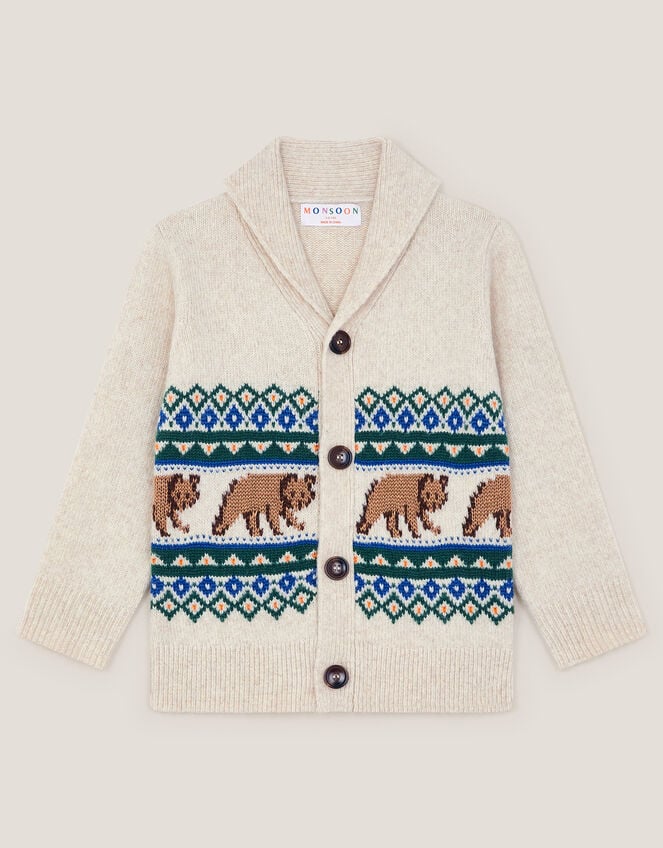 Bear Fair Isle Cardigan, Ivory (IVORY), large