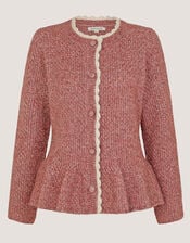 Suki Scallop Trim Peplum Cardigan, Pink (ROSE PINK), large