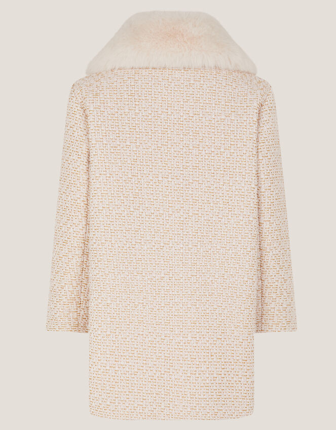 Detachable Collar Tweed Coat, Cream (CREAM), large