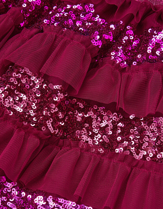 Sequin Ruffle Disco Skirt, Red (RED), large