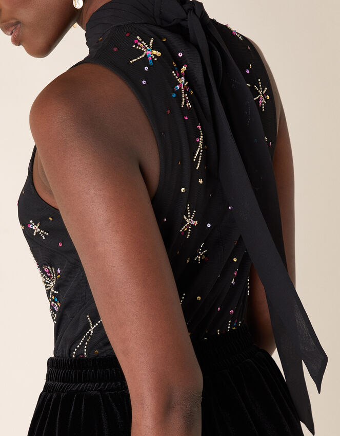 Sarina Starburst Embellished Sleeveless Top, Black (BLACK), large