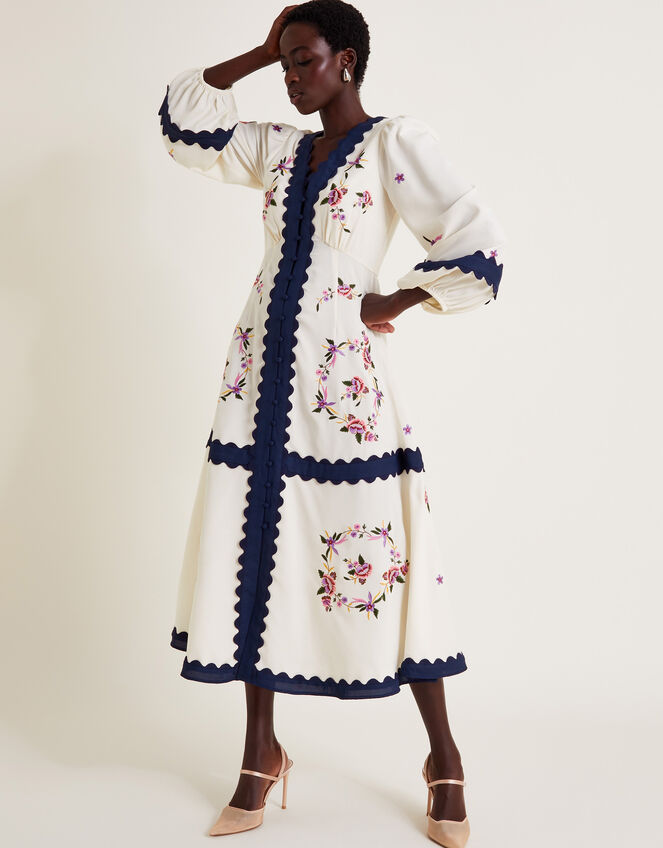 Emma Embroidered Dress, Ivory (IVORY), large
