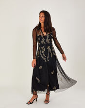 Gina Embellished Shirt Dress in Recycled Polyester, Black (BLACK), large