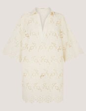 Selena Floral Embroidered Tunic Shirt, Cream (CREAM), large