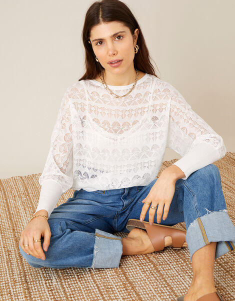 Pippa Pointelle Sheer Jumper  Ivory, Ivory (IVORY), large