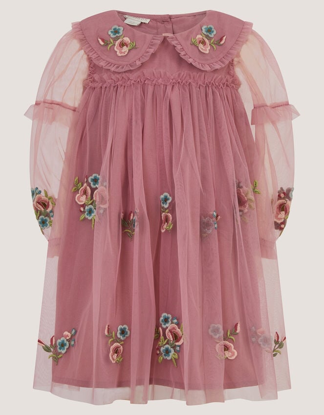 Baby Floral Embroidered Mesh Dress, Pink (PINK), large
